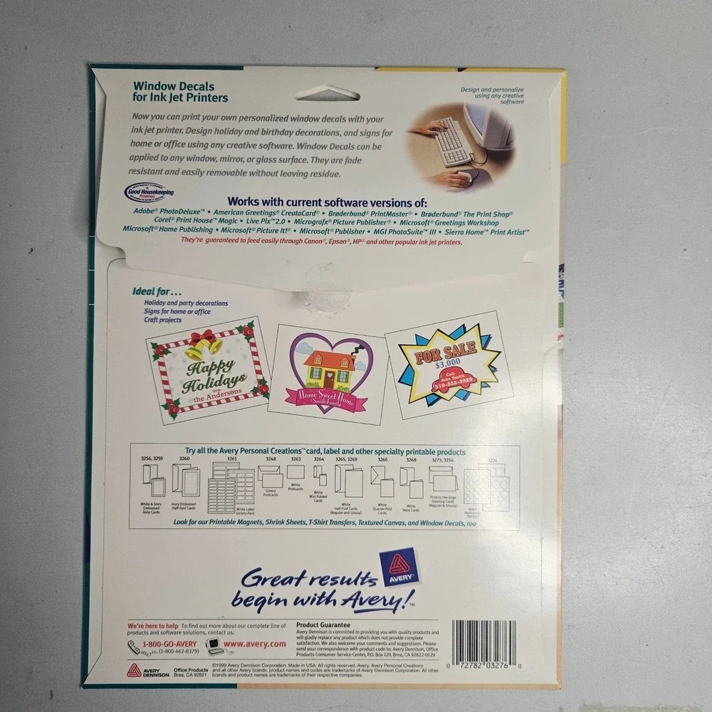 Avery 3276 Personal Creations Window Decals for Ink Jet Printers 6 Sheets 8.5x11